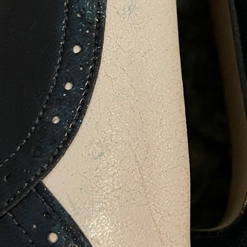 Vintage HUSH PUPPIES SOFT FLEX MADE IN 🇺🇸 NAVY BLUE BONE WHITE HEEL Size 7 - Picture 3 of 16